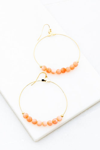 Thin Metal Hoop With Natural Stone Beads