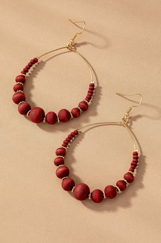 Wood Bead Teardrop Earrings