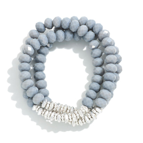 Set of 3 Glass Bead Stretch Bracelets
