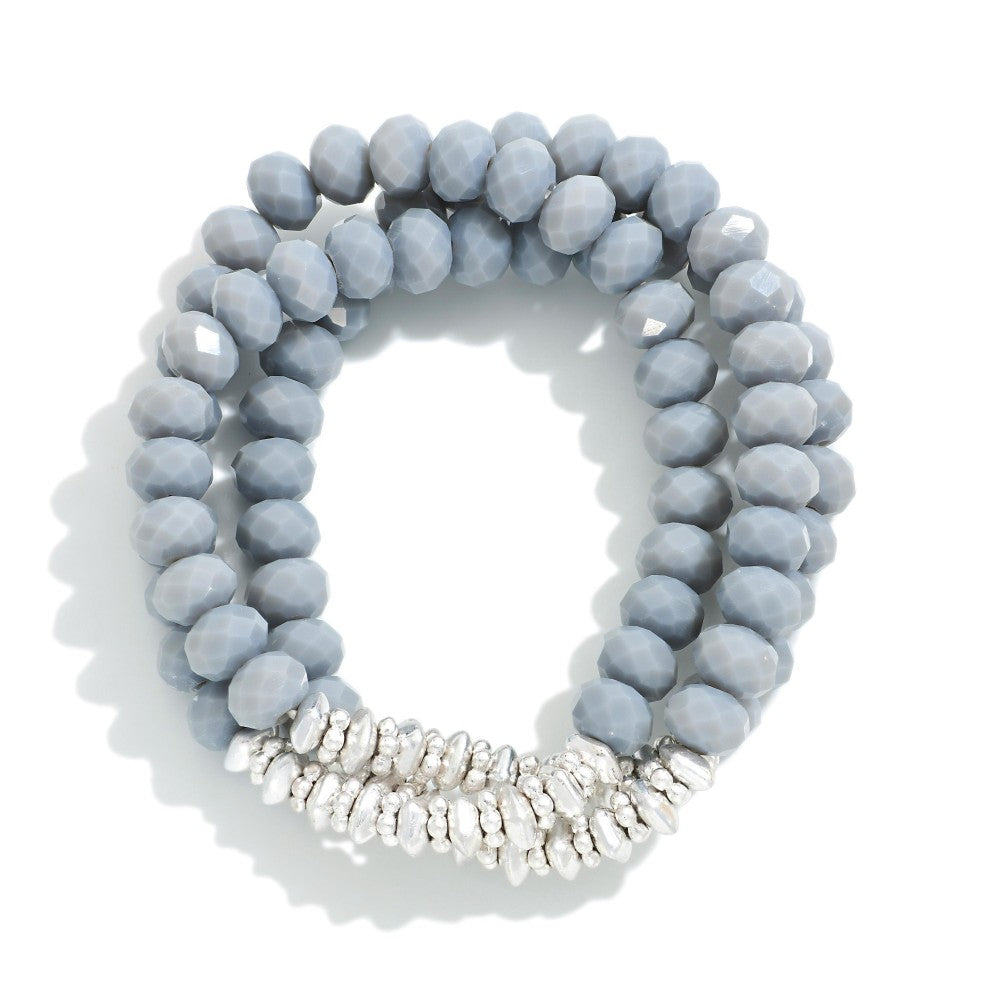 Set of 3 Glass Bead Stretch Bracelets