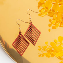 Load image into Gallery viewer, Lightweight Diamond Wood Drop Earrings