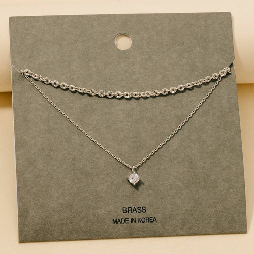 Small Gem Pendant Layered Chain Necklace