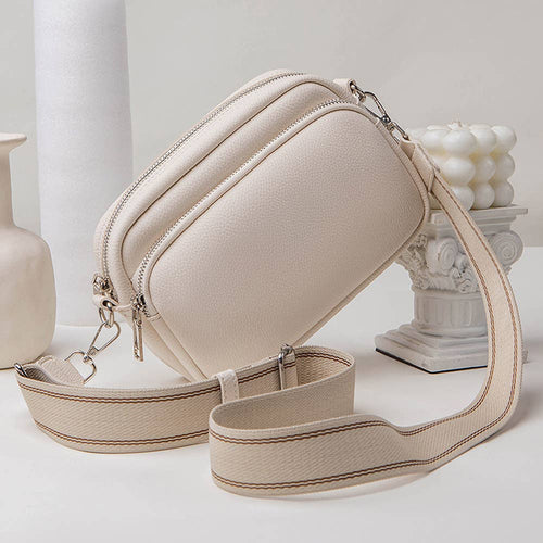 Solid Color Single Shoulder Zipper Bag: Beige