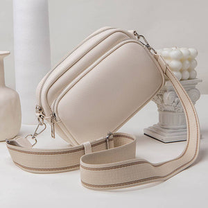 Solid Color Single Shoulder Zipper Bag: Beige