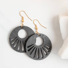Load image into Gallery viewer, Lightweight Black Sun Ray Wood Drop Earrings