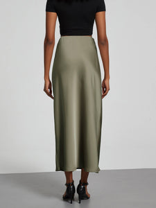 Green Satin High Waisted Skirt