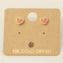 Load image into Gallery viewer, Gold Dipped Mini Enamel Heart Stud Earrings