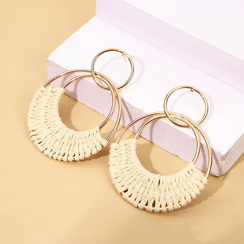 Bohemian Lafite Woven Earrings: Beige / Medium