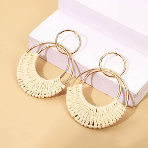 Bohemian Lafite Woven Earrings: Beige / Medium