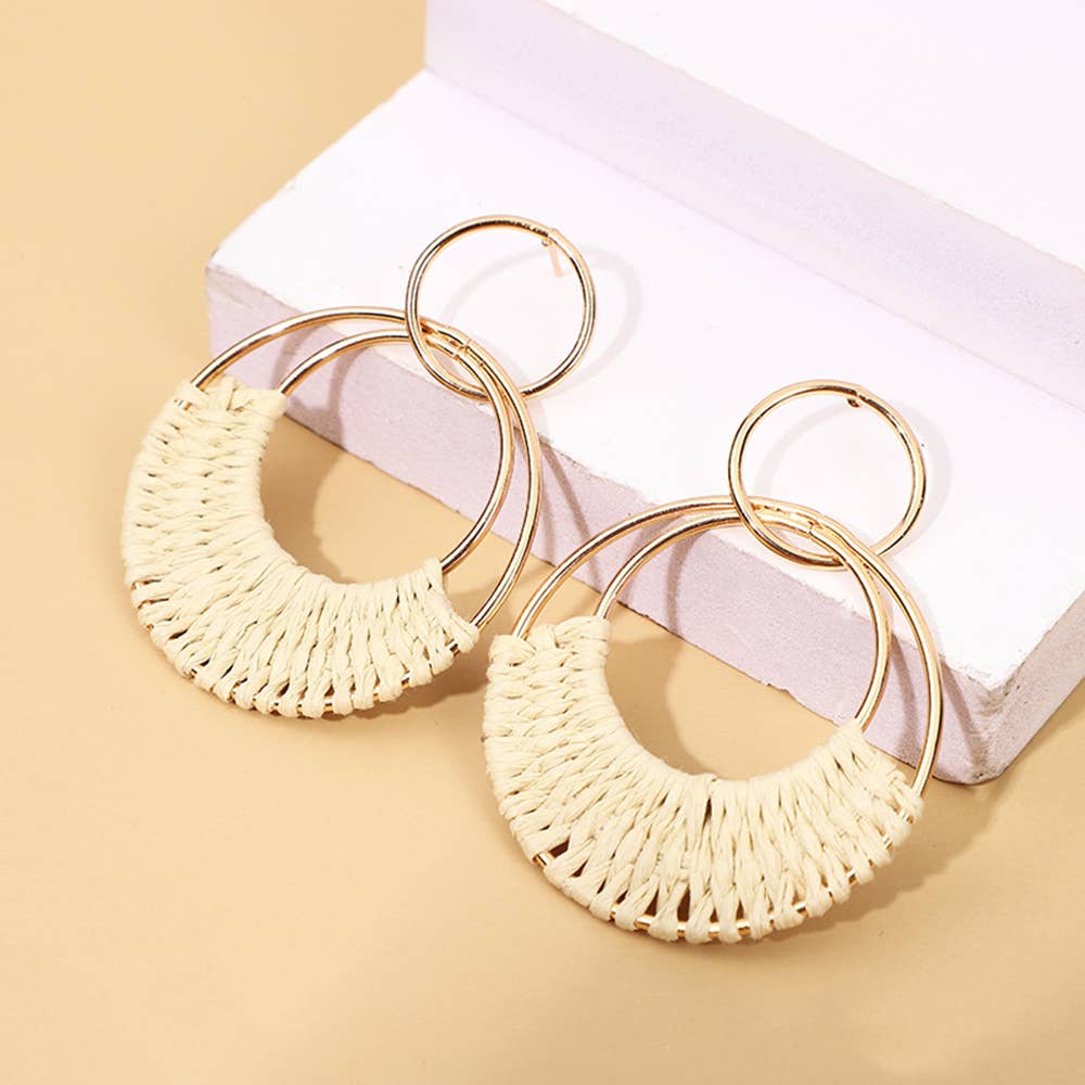 Bohemian Lafite Woven Earrings: Beige / Medium