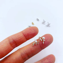 Load image into Gallery viewer, Pearl Leaf Earrings: Silver
