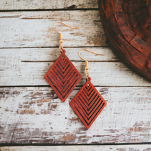 Load image into Gallery viewer, Lightweight Diamond Wood Drop Earrings