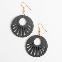 Load image into Gallery viewer, Lightweight Black Sun Ray Wood Drop Earrings