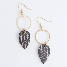 Load image into Gallery viewer, Wooden Leaf Gold Drop Earrings