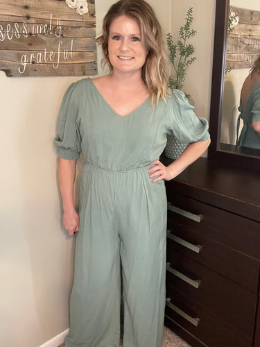 Puff Sleeve Wide Leg Jumpsuit