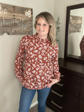 Load image into Gallery viewer, Floral Print Ruffled Crew Neck Long Sleeve Blouse