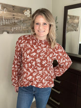 Load image into Gallery viewer, Floral Print Ruffled Crew Neck Long Sleeve Blouse