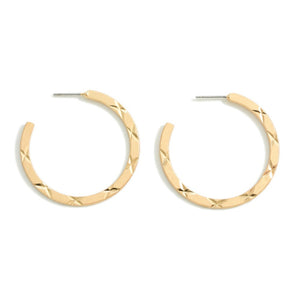 Plated Brass Hoop Earrings with Diamond Cut Accents