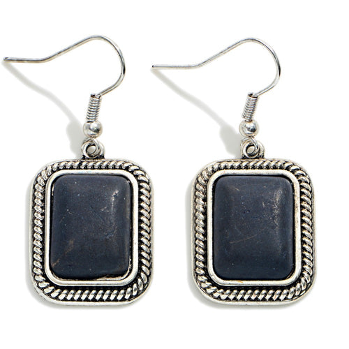 Silver Tone Stone Drop Earrings