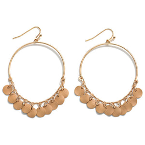 Gold Tone Hoop Drop Earrings with Chain Fringe Detail