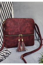 Load image into Gallery viewer, Faux Leather Tassel Zip Crossbody