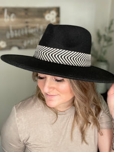 Wide Brim Felt Panama Hat- Black