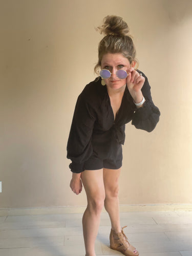 Tie Knot Puff Long Sleeve Romper