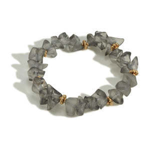 Beaded Sea Glass Stretch Bracelet- Gray