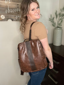Brown Retro Faux Leather Backpack