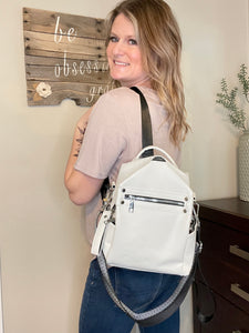 Jenn Convertible Vegan Leather Backpack- White