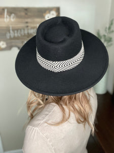 Wide Brim Felt Panama Hat- Black