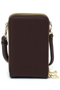 Crossbody Cell Phone Faux Leather Bag- Brown